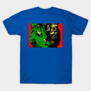 ANGRY CAT POP ART - GREEN  YELLOW RED BLACK T-Shirt